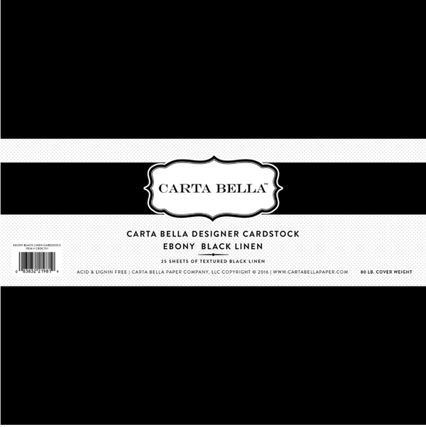 Carta Bella 12x12 Ebony Black Linen 80lb. Cardstock {B108}