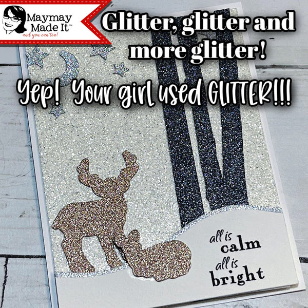 Glitter upon glitter with NO MESS!  Using free SVG’s to make a card.