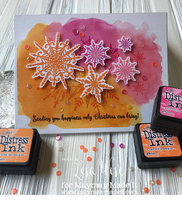 Blog Design Team Color Throw Down Challenge- Snowflake Distress Ink Watercolor