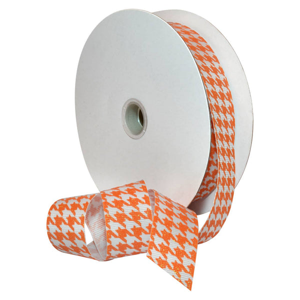 7/8" Tangerine Glitter Hounds Tooth