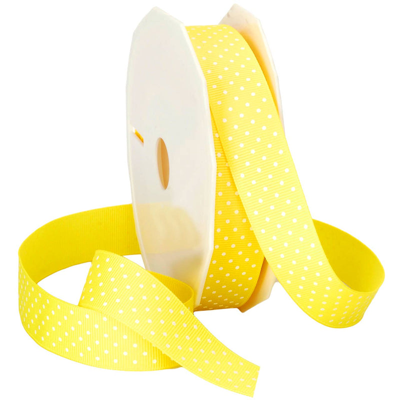 Grosgrain 3/8" Swiss Dots Yellow with White Dots