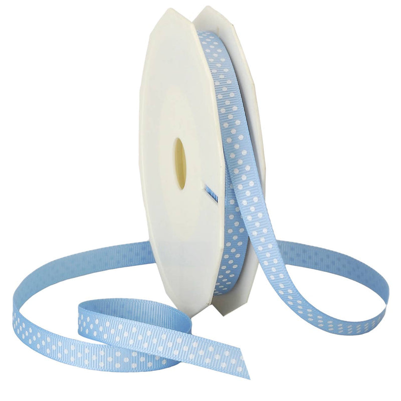 Grosgrain 7/8" Swiss Dots Lt. Blue with White Dots: 7/8" x 5 yards