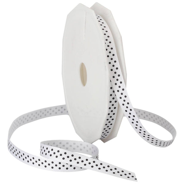 Grosgrain 3/8" Swiss Dots White with Black Dots