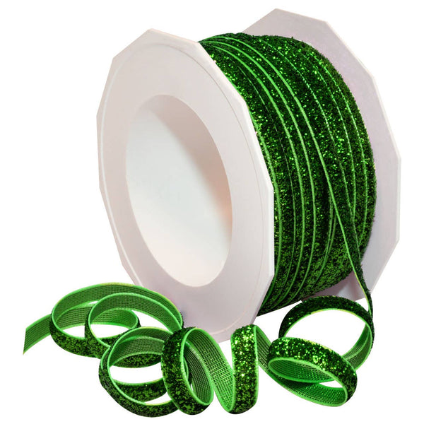 1/4" Emerald Velvet Glitter Ribbon