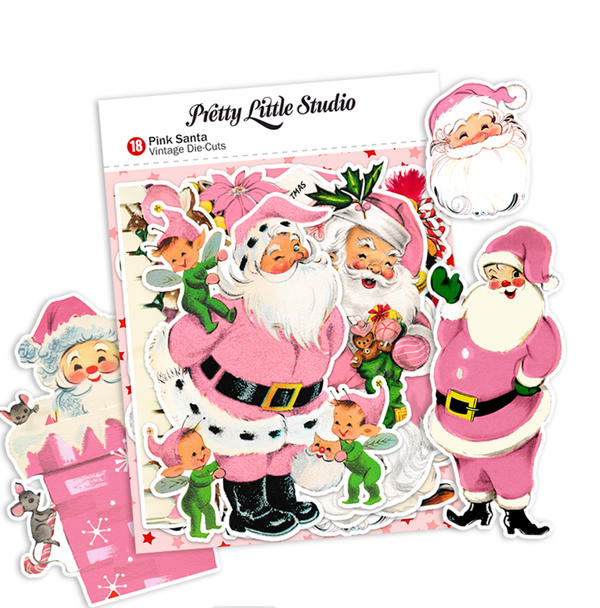 Pretty Little Studio Vintage Pink Santa Claus Ephemera {G85}