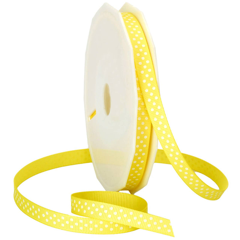 Grosgrain 3/8" Swiss Dots Yellow with White Dots
