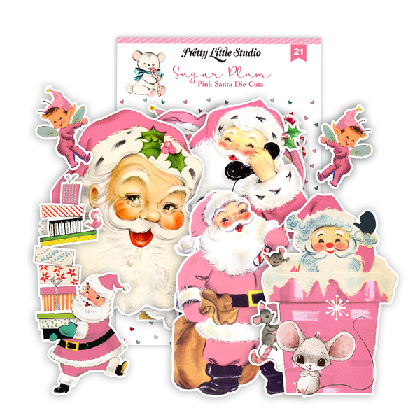 Pretty Little Studio Vintage Pink Santa Claus Christmas Cutouts Ephemera {B710}