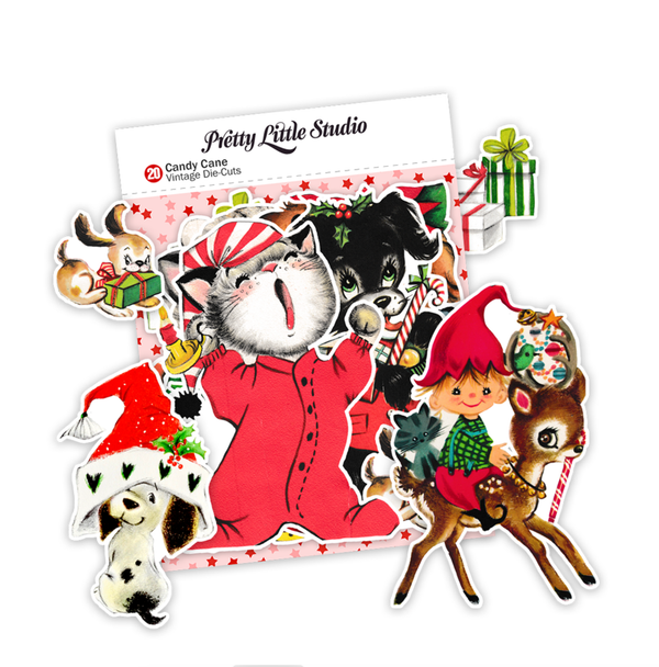 Pretty Little Studio Vintage Candy Cane Christmas Ephemera {G66}