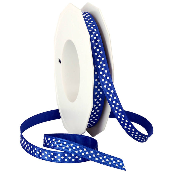 Grosgrain 3/8" Swiss Dots Royal Blue with White Dots