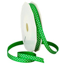 Grosgrain 3/8" Swiss Dots Emerald Green with White Dots