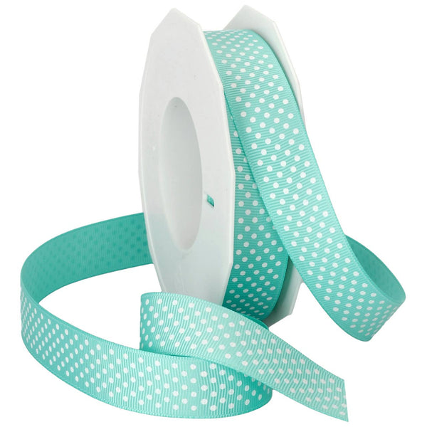 Grosgrain 7/8" Swiss Dots Aqua with White Dots