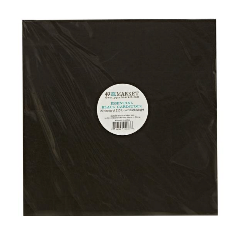 49 and Market 12x12 Black 110lb. Essential Cardstock {B612}