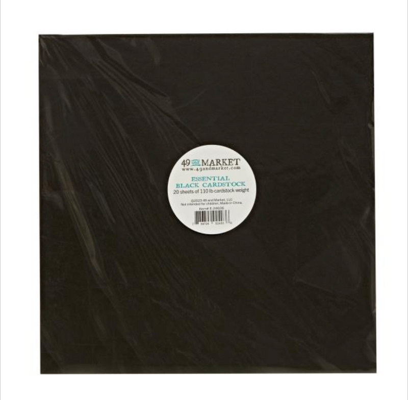 49 and Market 12x12 Black 100lb. Essential Cardstock {B612}