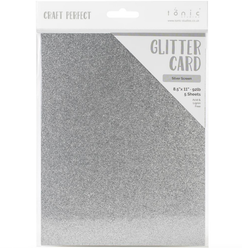 Craft Perfect Glitter Cardstock 8.5X11 5-pkg-silver Screen