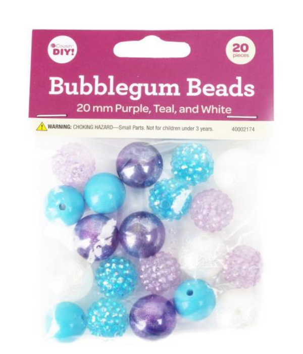 Cousin DIY 20mm Purple, Teal & White Mix Bubblegum Beads {G215}