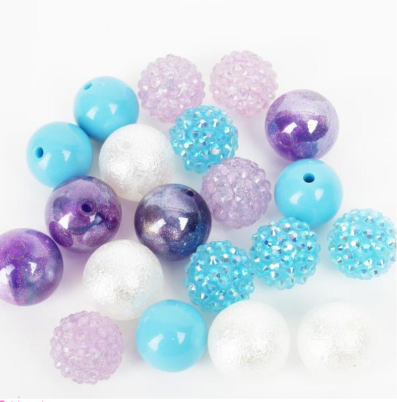 Cousin DIY 20mm Purple, Teal & White Mix Bubblegum Beads {G215}