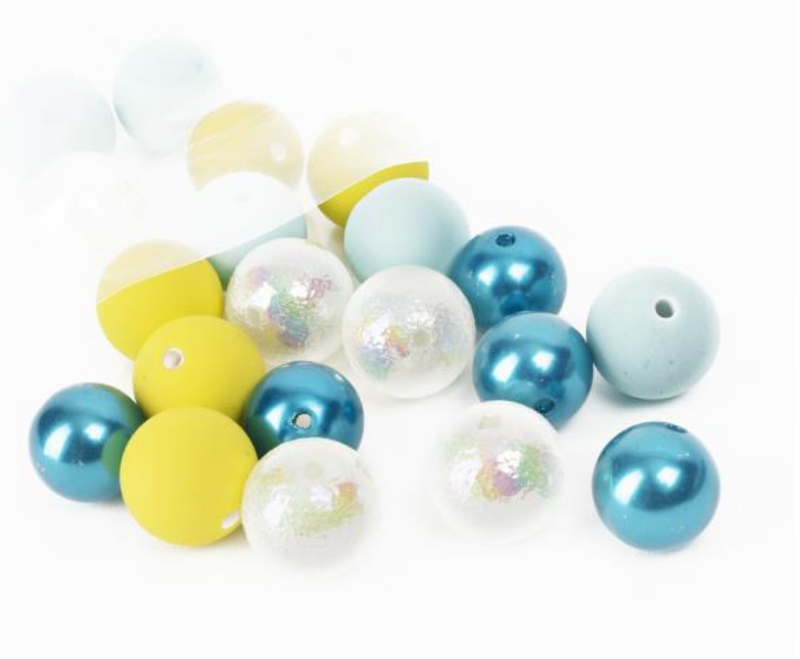 Cousin DIY 20mm Yellow, Blue & White Mix Bubblegum Beads {G220}