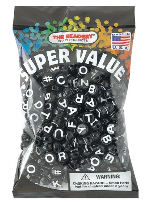 The Beadery 10MM Black with White Lettering Alphabet Beads {F12}
