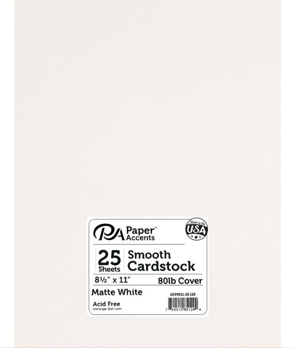 Paper Accents 8.5x11 Matte White Smooth 80lb. Cardstock {B21}
