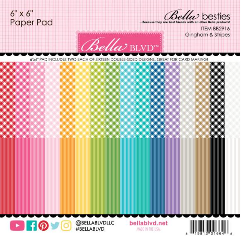 Bella BLVD 6x6 Rainbow Gingham & Stripes Besties Paper Pad {B303}