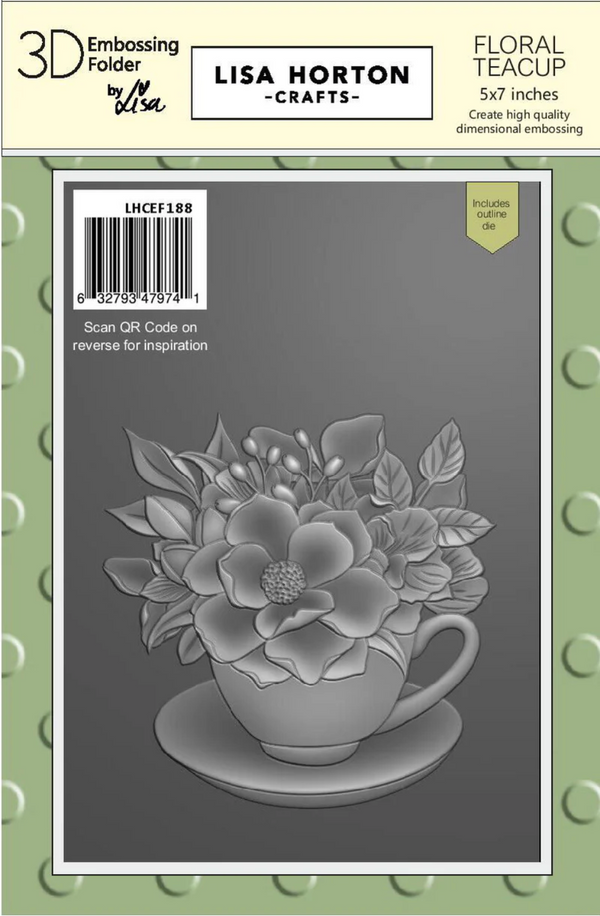 Lisa Horton Crafts 5x7 Floral Teacup 3D Embossing Folder & Die {B10}