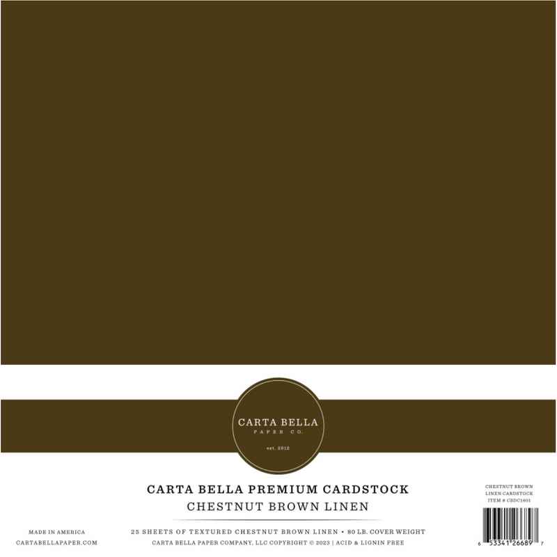 Carta Bella 12x12 Chestnut Brown 80lb. Linen Cardstock