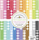 Doodlebug Design 12x12 Rainbow Buffalo Check & Wood Grain Paper Pack