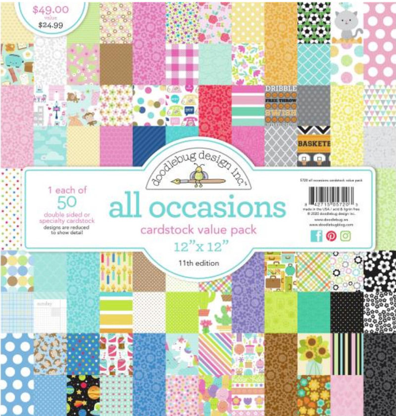 Doodlebug 12x12 All Occasions Cardstock Value Pack {B602}