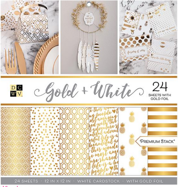 DCWV 12x12 Gold & White Cardstock Stack {B400}