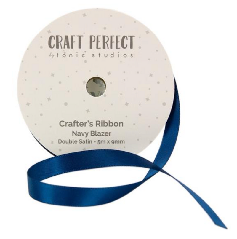 Craft Perfect 9mm x 5mm Navy Blazer Double Face Satin Ribbon {G191}