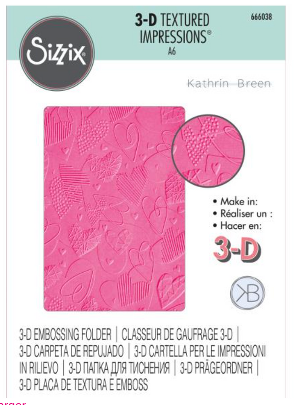 Sizzix A6 Mark Making Hearts 3D Textured Impressions Embossing Folder {W12}