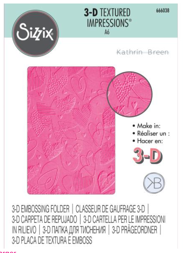 Sizzix A6 Mark Making Hearts 3D Textured Impressions Embossing Folder {W12}