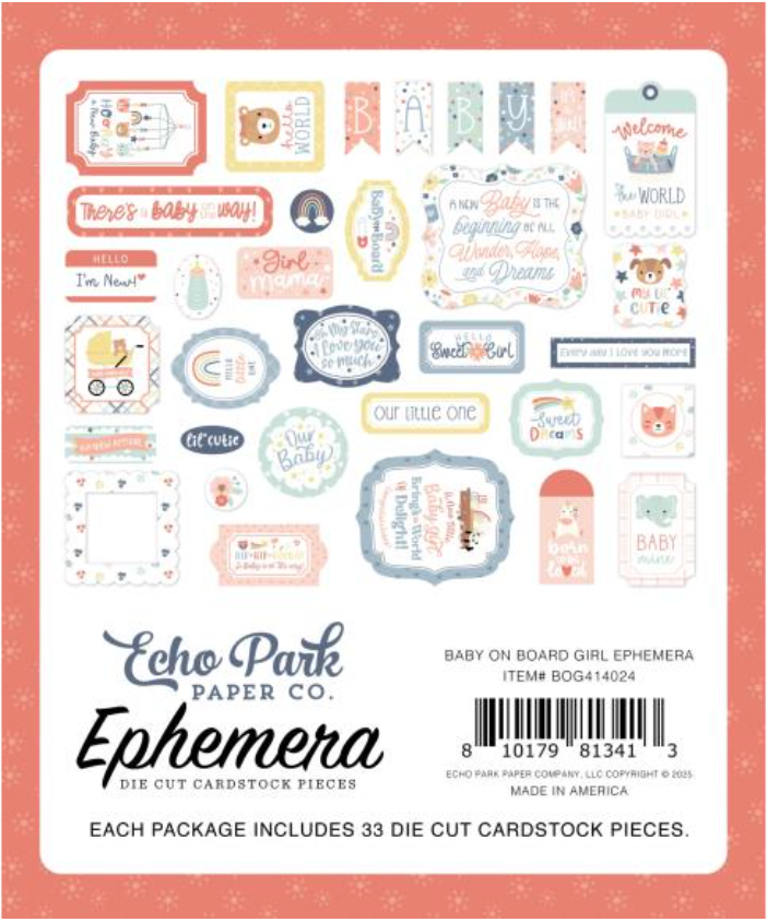 Echo Park Baby on Board Girl Icons Ephemera {B307}