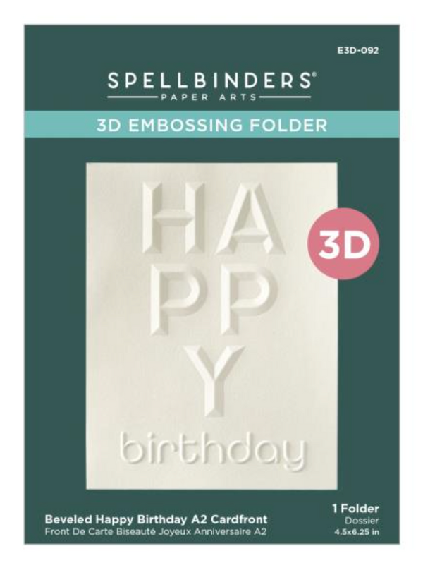 Spellbinders A2 Cardfront Beveled Happy Birthday 3D Embossing Folder {W56}