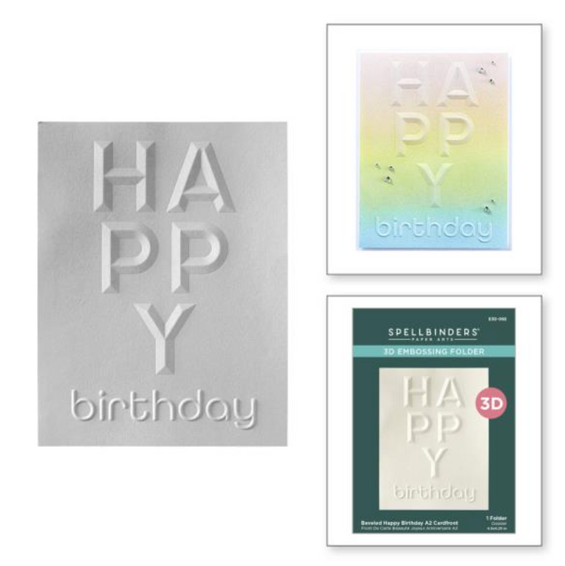 Spellbinders A2 Cardfront Beveled Happy Birthday 3D Embossing Folder {W56}