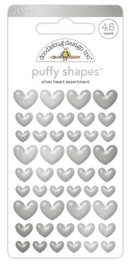 Doodlebug Design Hello Again Silver Heart Puffy Stickers {G120}