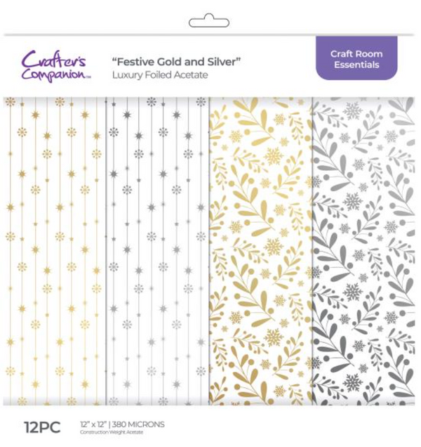 Crafter's Companion 12x12 Festive Gold & Silver Luxury Foiled Acetate Pack {B412}