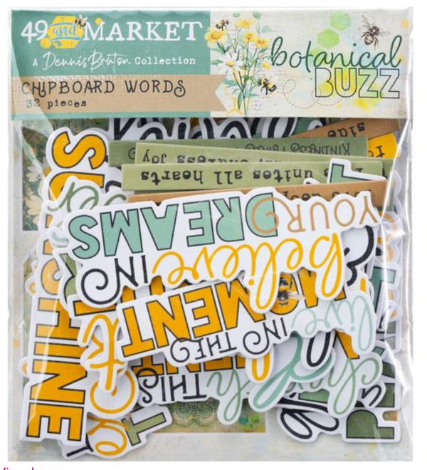 49 and Market Botanical Buzz Chipboard Words Set {G94}