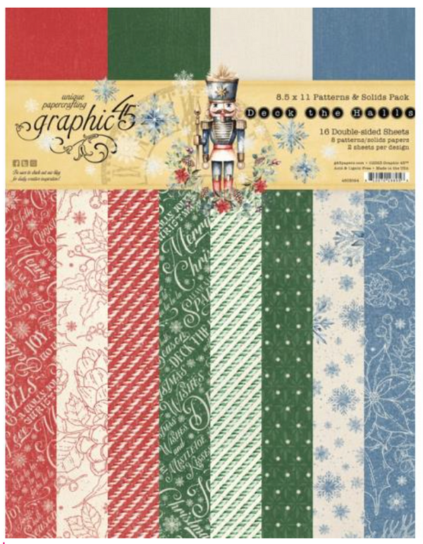 Graphic 45 8.5x11 Deck The Halls Patterns & Solids Collection Pack {B517}
