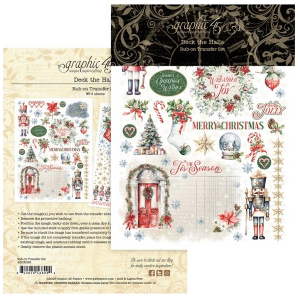 Graphic 45 Deck the Halls Rub On Transfer Set {B104}
