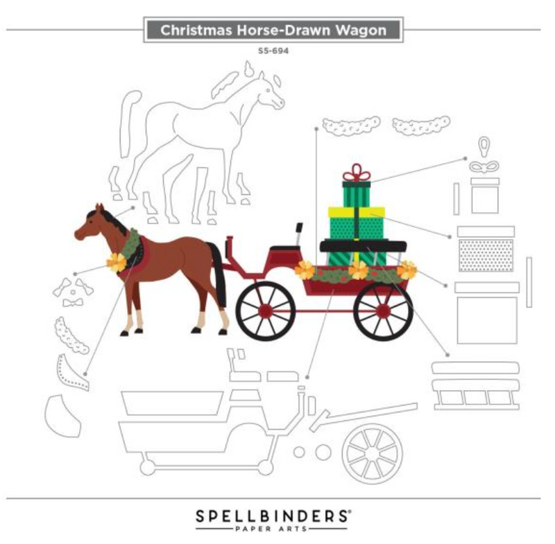 Spellbinders Christmas Horse Drawn Wagon Etched Dies