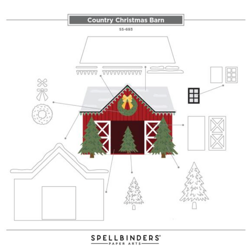 Spellbinders Country Christmas Barn Etched Dies {C314}