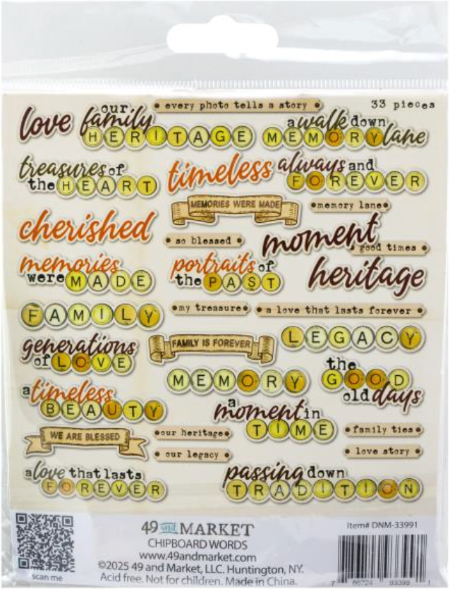 49 and Market Nostalgic Memories Chipboard Words Set {C417}
