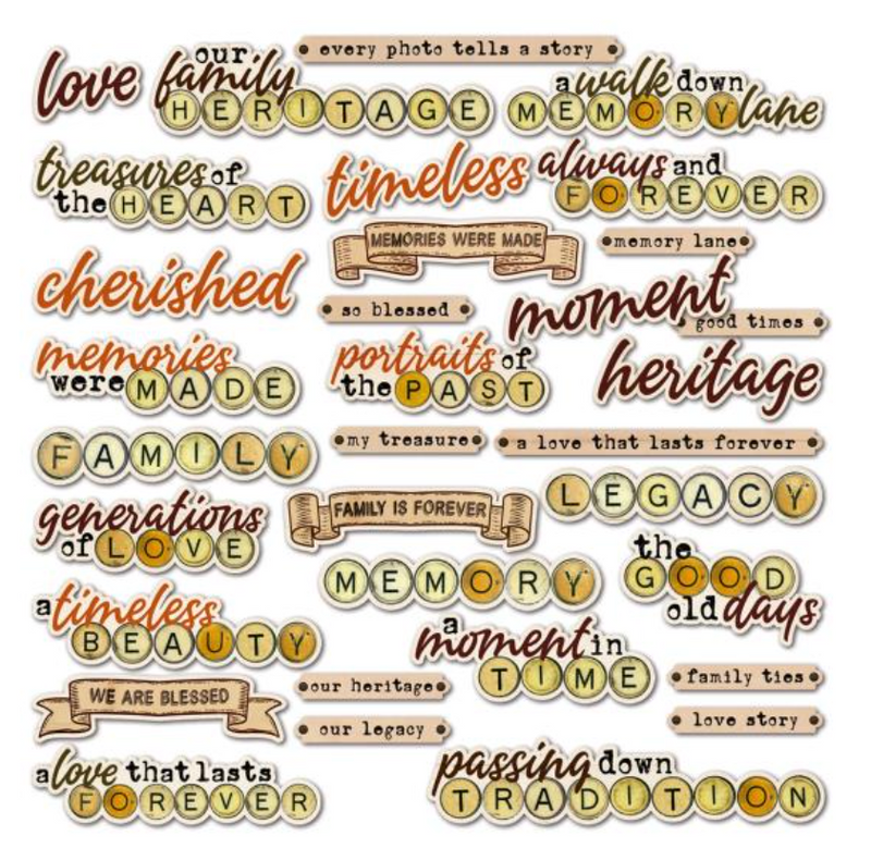 49 and Market Nostalgic Memories Chipboard Words Set {C417}