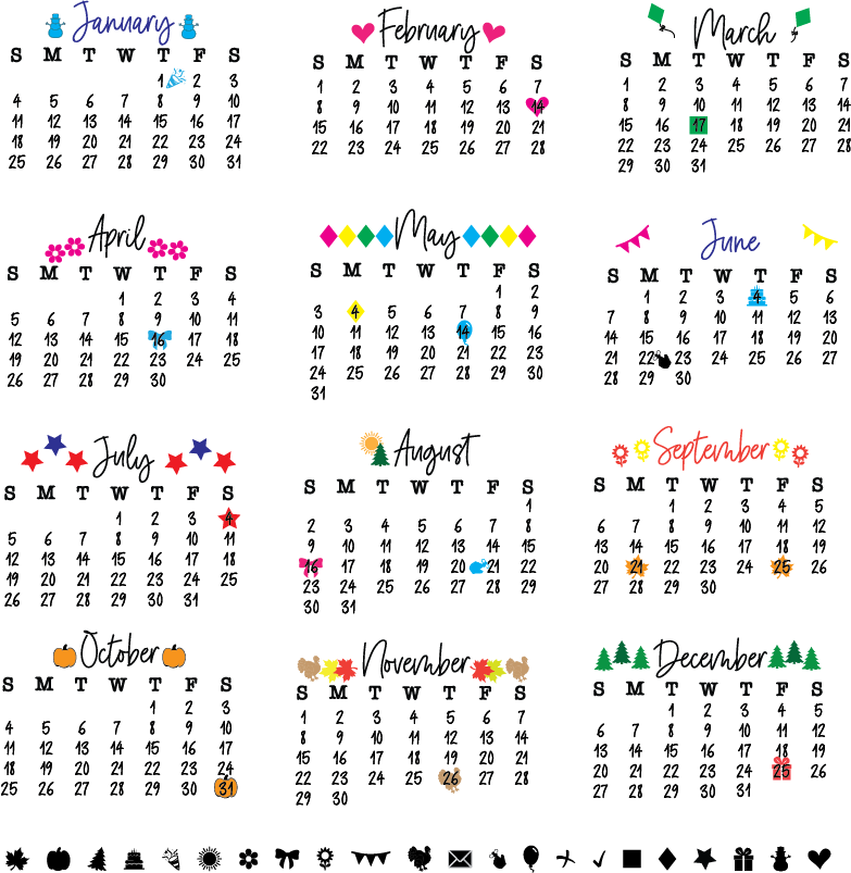 Maymay's Scripty Never Ending Calendar 4x6 Stamp Set {A208}