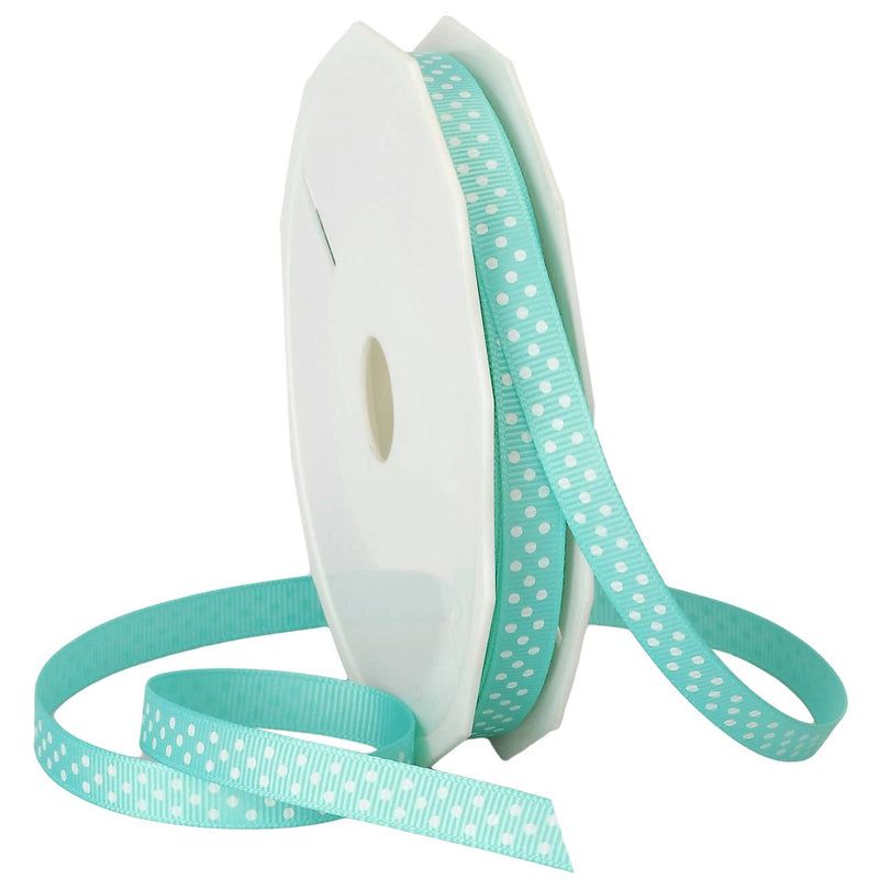 Grosgrain 7/8" Swiss Dots Aqua with White Dots
