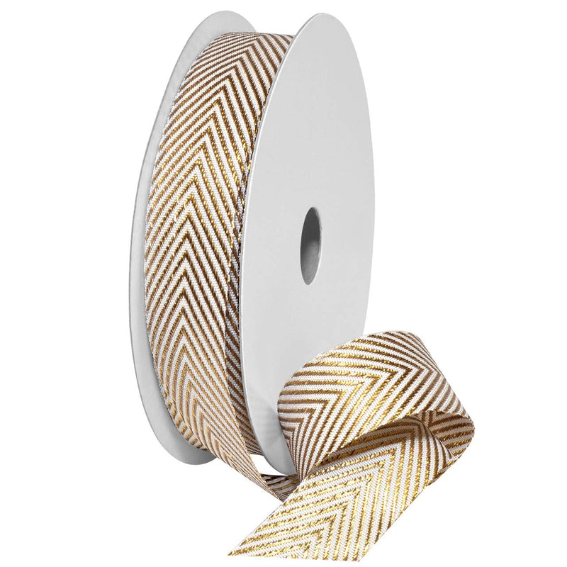 Herringbone 7/8" Metallic Gold/White