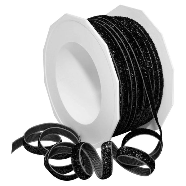 1/4" Black Velvet Glitter Ribbon