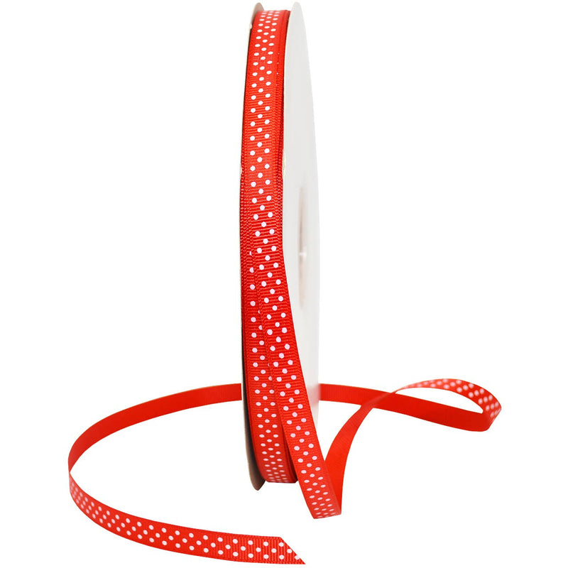 Grosgrain 3/8" Swiss Dots Red with White Dots