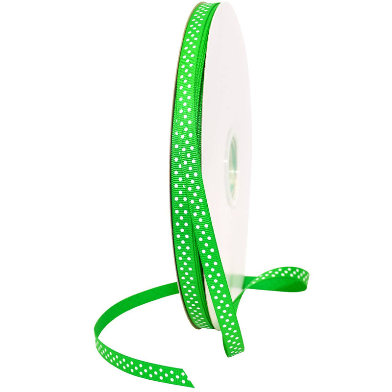 Grosgrain 3/8" Swiss Dots Emerald Green with White Dots